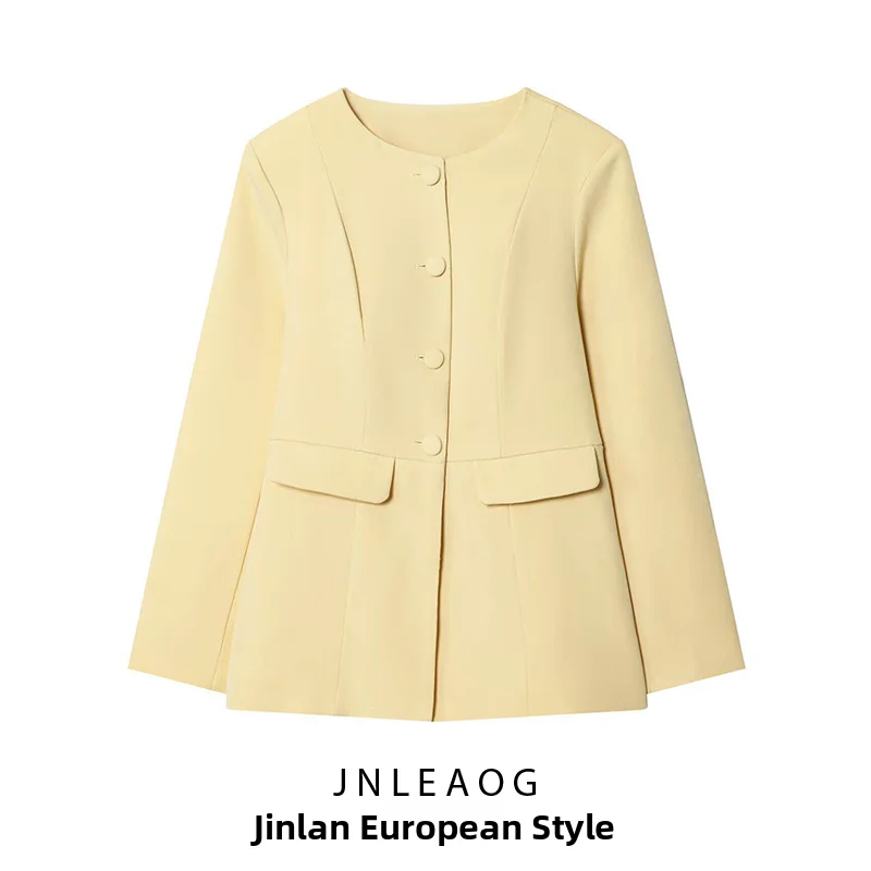 

Fashionable Versatile ZR Women's Summer New Style Button up round Neck Suit Jacket Polyester Long Sleeve Color