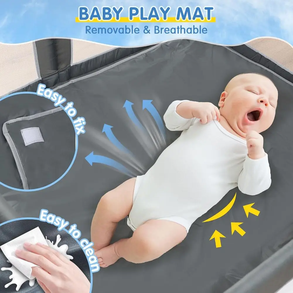 Tragbarer, zusammenklappbarer Laufstall für Säuglinge und Kleinkinder, 59 x 71 cm, mit Matte, Netzsicherheit, Tore und Aufbewahrung für den Innen- und Außenbereich