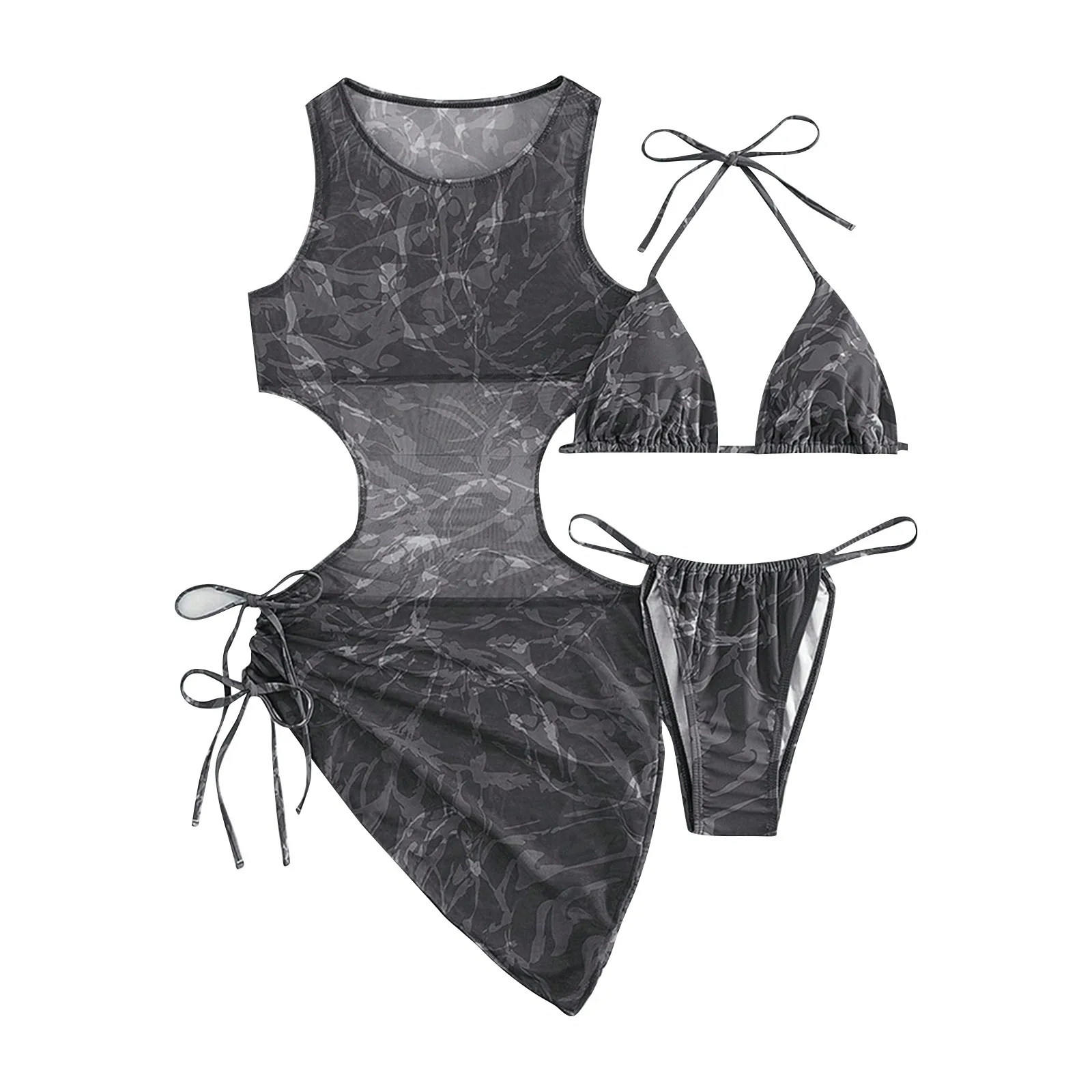المرأة بيكيني ثلاث قطع مجموعة مثير اللون المطبوعة جمع حمّالة الصّدر عالية الخصر سيور مع حللا التستر مجموعة البكيني
