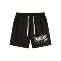 New Men's Street Style Simple Trendy Casual Solid Black Floral Print Sports Drawstrings Shorts