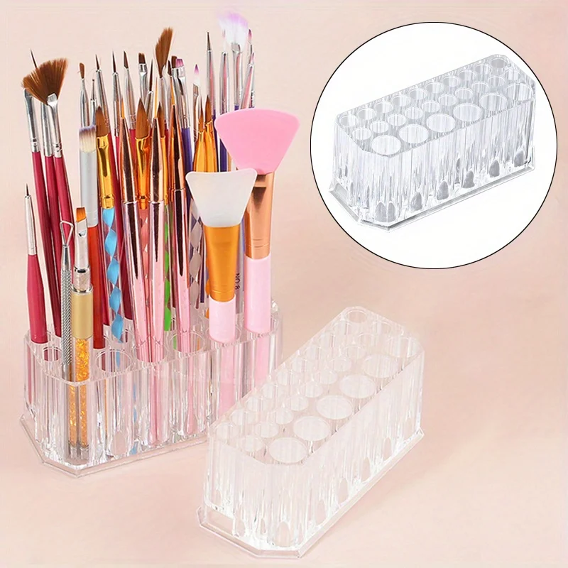 26 Holes Nail Art Brush Organizer Desktop Acrylic Makeup Brush Holder Cosmetics Pen Storage Rack Manicure Tool Accessories