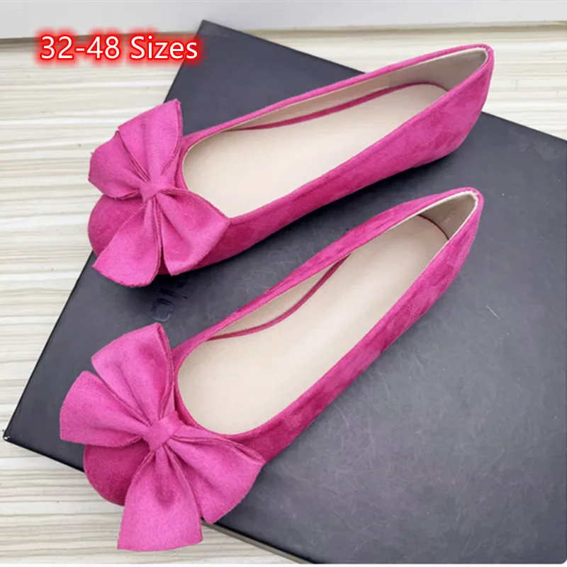 

Ladies Girls Flock Cloth Sweet Flats Big Bow Cute Round Toe Slip-On Orange Green Shoes Wide Fits Plus Sizes 33-48 28cm Noiseless