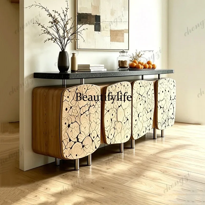 02A Medieval marble dining side cabinet against the wall, large-capacity locker, Italian light luxury door cabinet