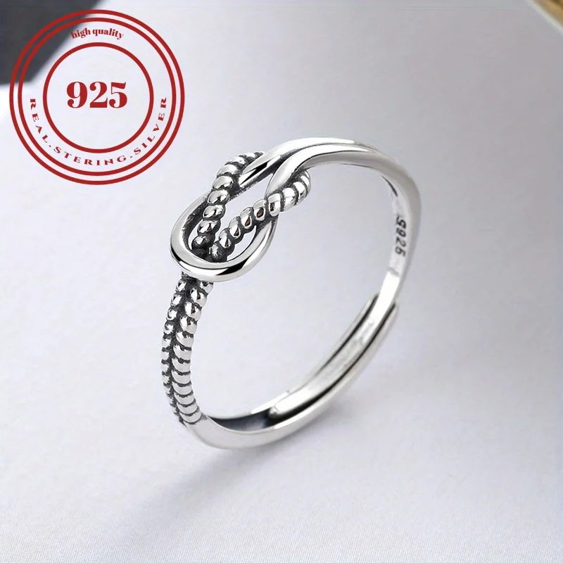 S925 Sterling Silver Ring Retro Knot Design Adjustable Ring For Men And Women Match Daily Outfits High Quality Jewelry.