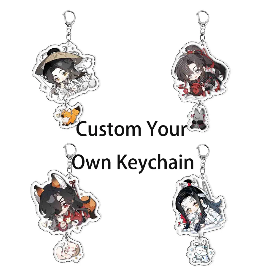 

Cute Cartoon Anime 2 Photos Personalized Acrylic Keychain Double Side Holographic Print Picture Pendant Keyring Souvenir Gift