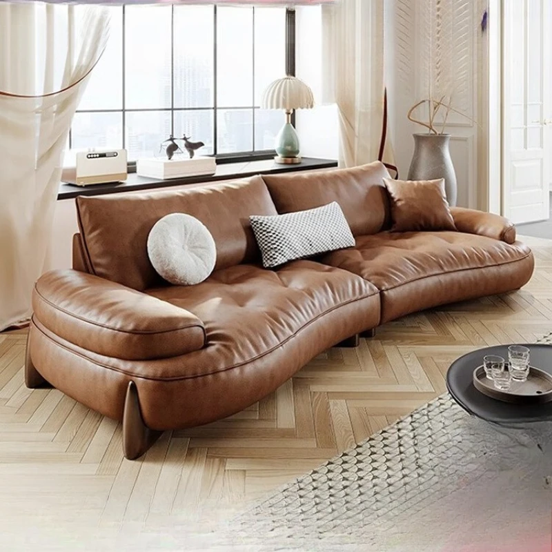 

Aesthetic Classic Living Room Sofas Brown Real Leather Luxury Soft Sofa Lounge Lazy Modern Woonkamerbanken Furniture For Home