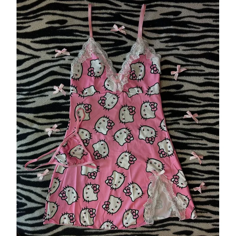 

Hello Kitty, одежда для сна, ночная рубашка, новые пижамные платья, милый сексуальный уютный стиль, мягкая удобная женская домашняя одежда, подарок