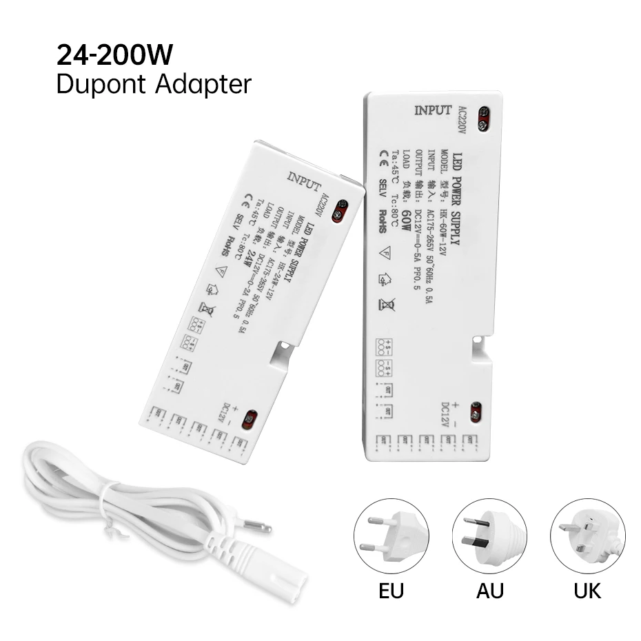LED Lighting Transformer DC12V DC24V 24W 36W 60W 100W 150W 200W Power Supply Adapter 2Pin Port LED Strip Cabinet Light Driver