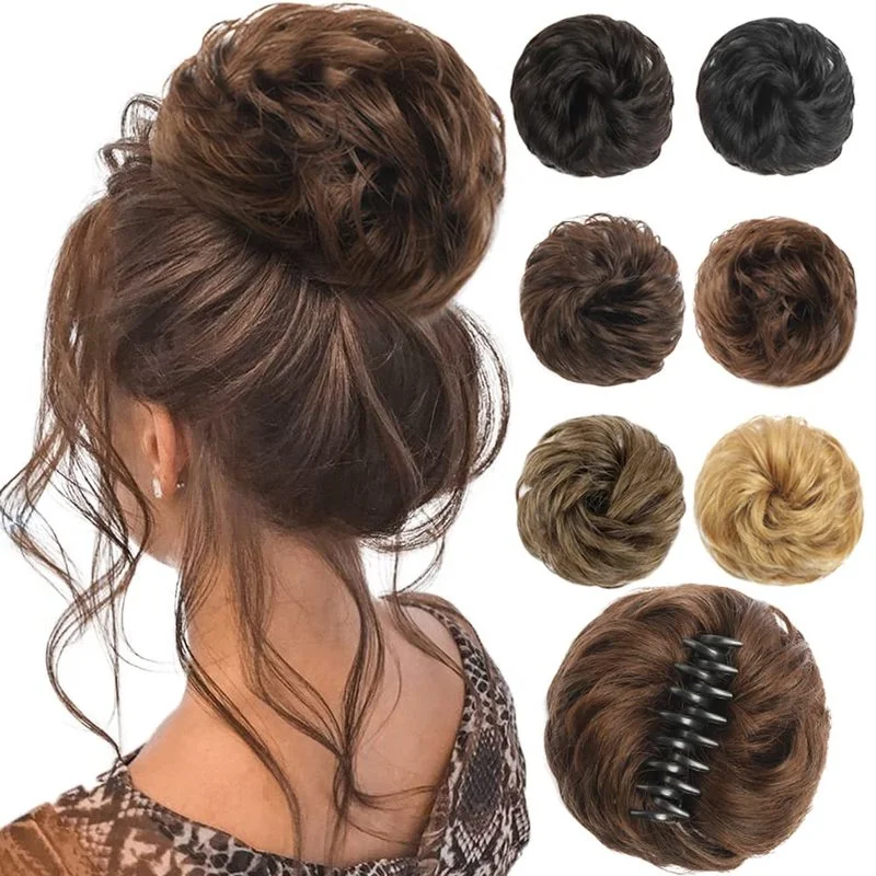 fashion wig Hair Bun synthetic Wrap On Messy Bun Mini Hair Bun Extension Curly Chignon Claw Clip Hairpiece Topknot Accessory