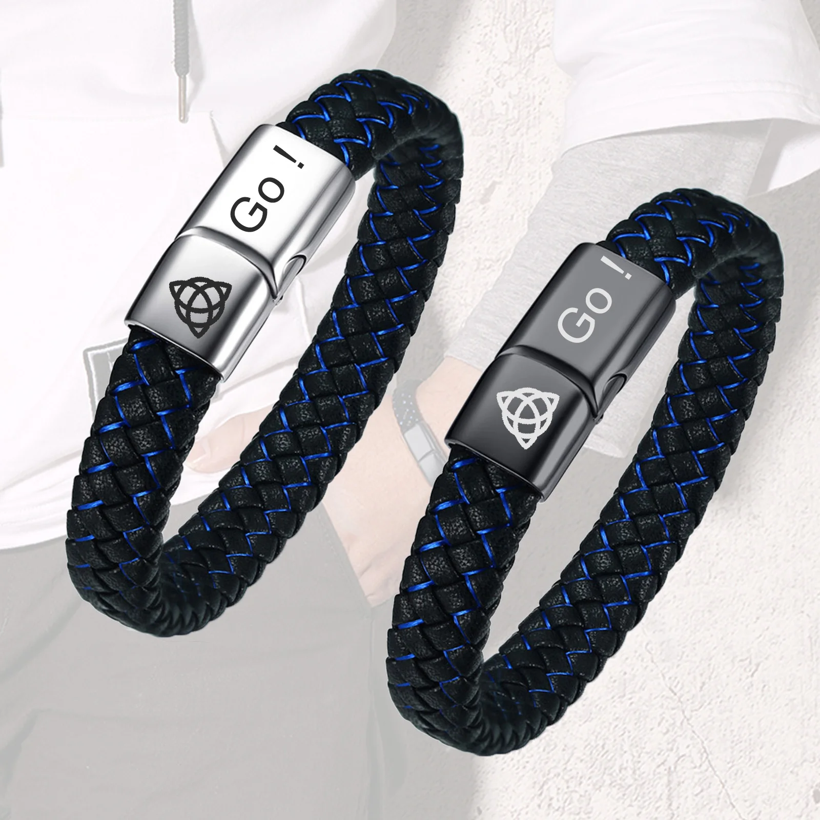 سوار جلدي مضفر عتيق للرجال من الفولاذ المقاوم للصدأ نص مخصص سوار الصداقة المشابك المغناطيسية هدية مقدمة للأخ