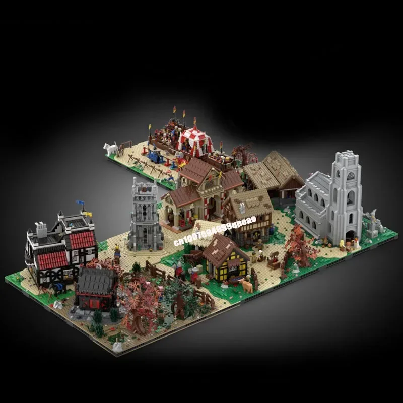 Nieuwe 1347 stks Moc Europese Middeleeuwse Street View Steekende Toernooi Model Aangepaste Puzzel Diy Creatieve Ideeën Kind Speelgoed Verjaardagscadeau