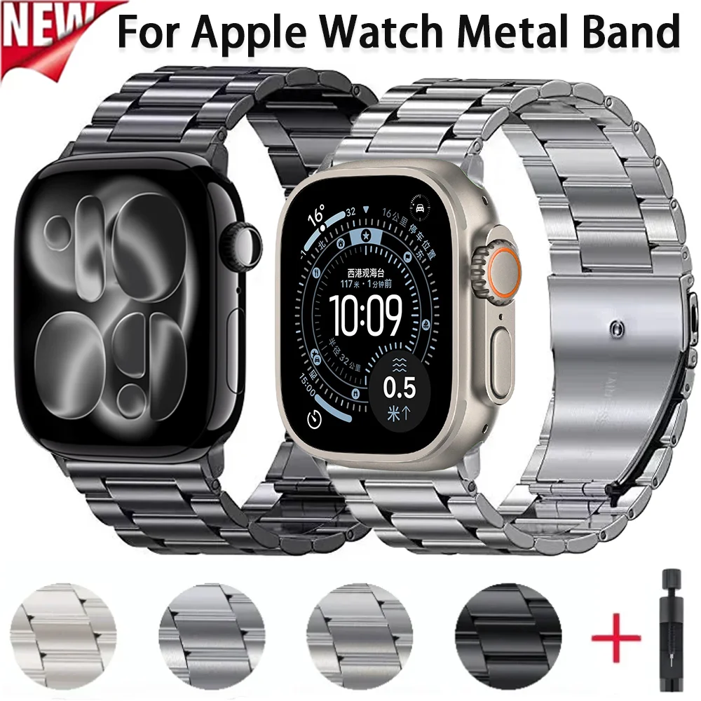 Metallarmband für Apple Watch Band Ultra 3 2 49mm 11 10 46mm 42mm Edelstahl-Armband iWatch 9 8 7 6 5 SE 45mm 41mm 44mm Gurt