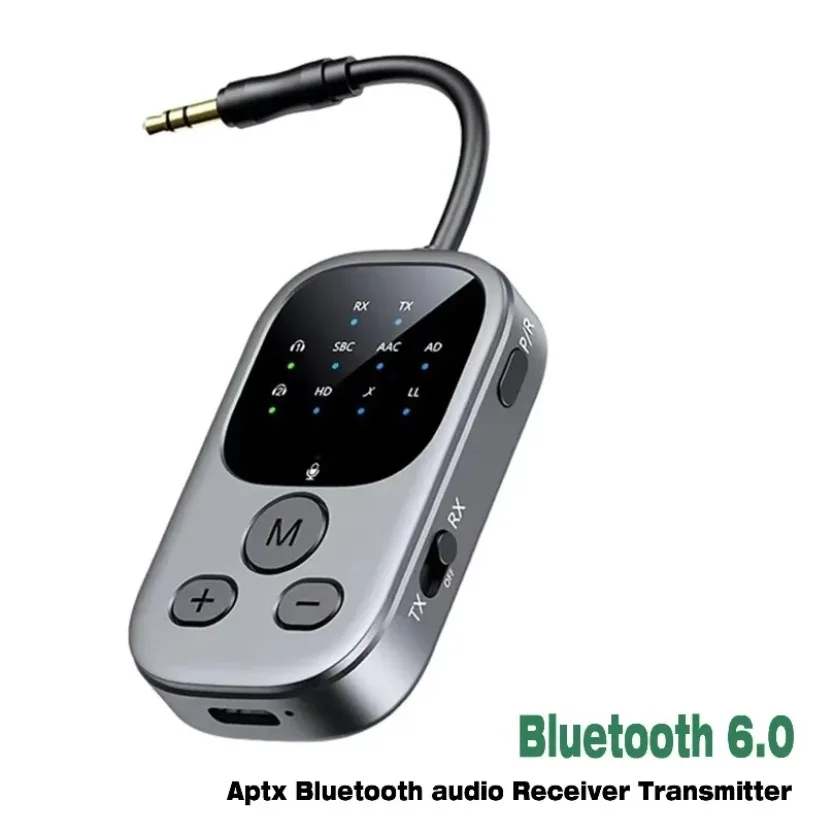 2-IN-1 TX RX Bluetooth 6.0 Adapter 3.5MM AUX Hifi Stereo Transmitter Receiver Support aptX-Adaptive Wireless Audio For Headset