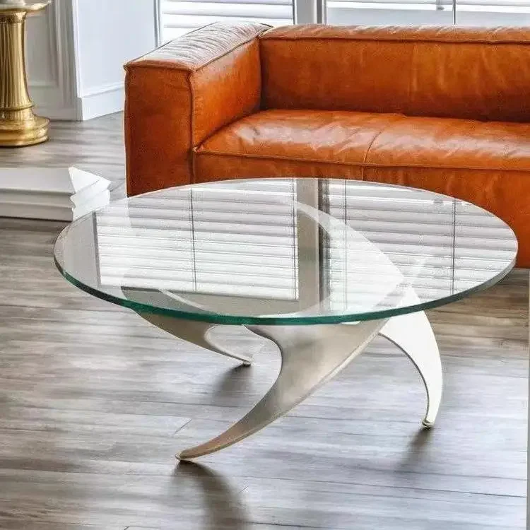 Round simple tempered glass coffee table living room home creative small apartment sofa side table light luxury style