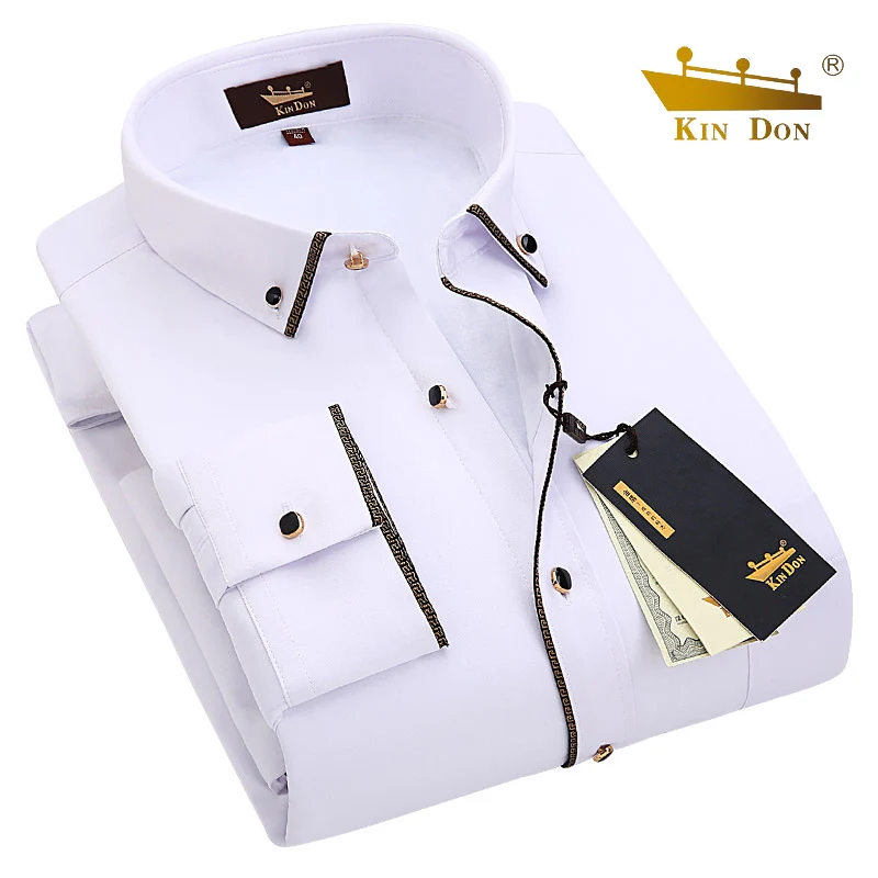 2022 Winter Men\'s Velvet Warm Long -sleeved Shirts Male Gold Edge Slim -fitting Business Leisure Thick Fleece Lined Shirt Sales