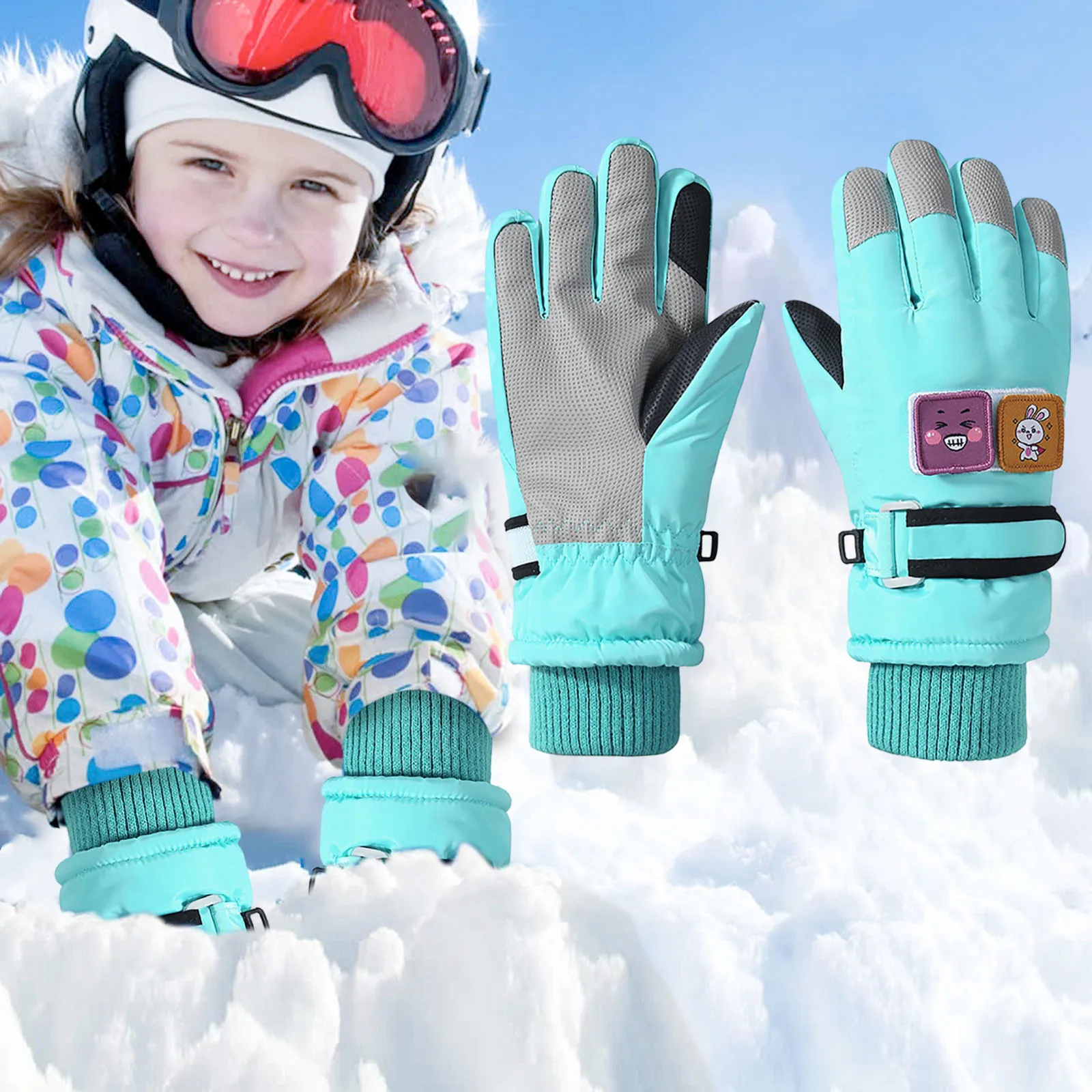 

Winter Ski Gloves for Children Windproof Thickened Five-Finger Gloves Cartoon Printed Boys Girls Snow Warm Accessories 4-12Years