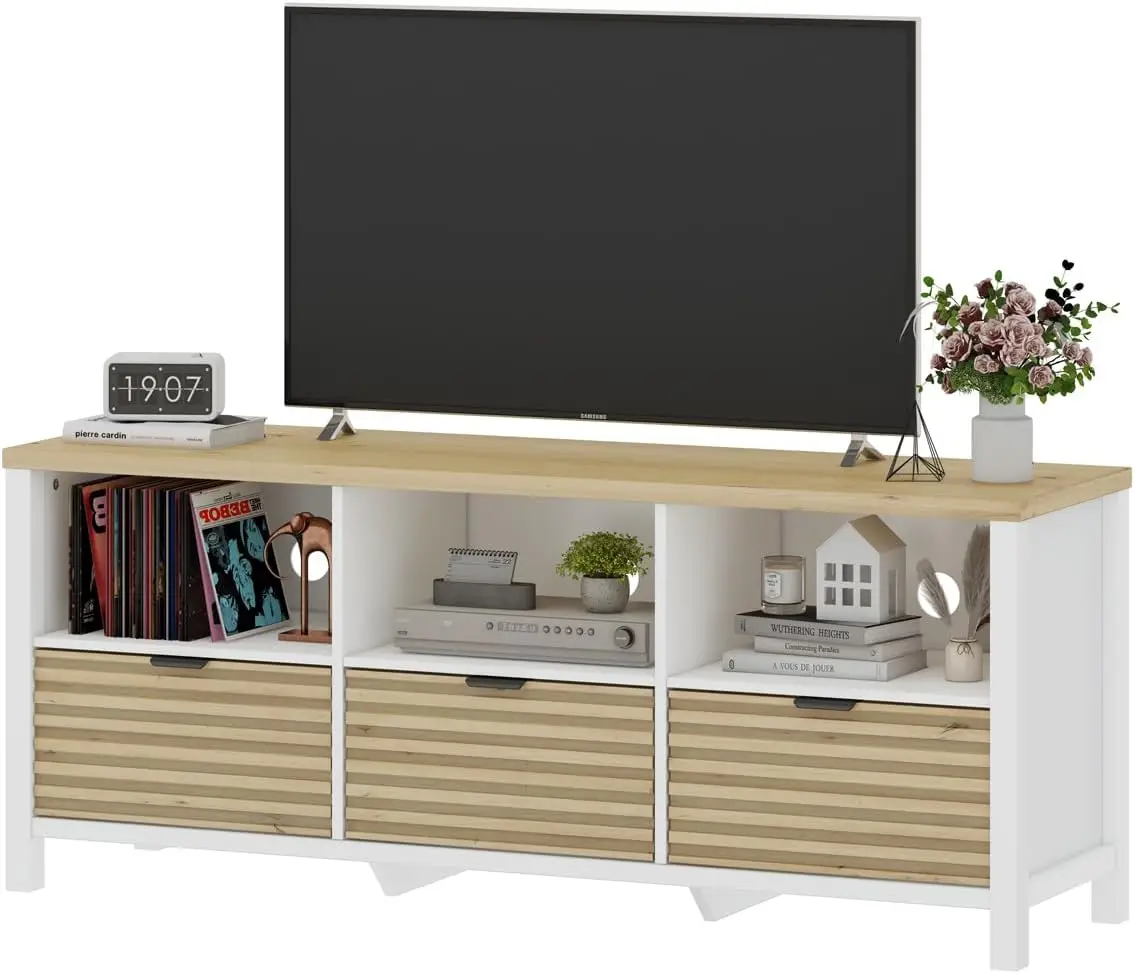 Bon Augure Tv Stand For 65/55/50 Inch Tv, Farmhouse Entertainment Center With Storage Drawers And Shelves, Wood Tv Media