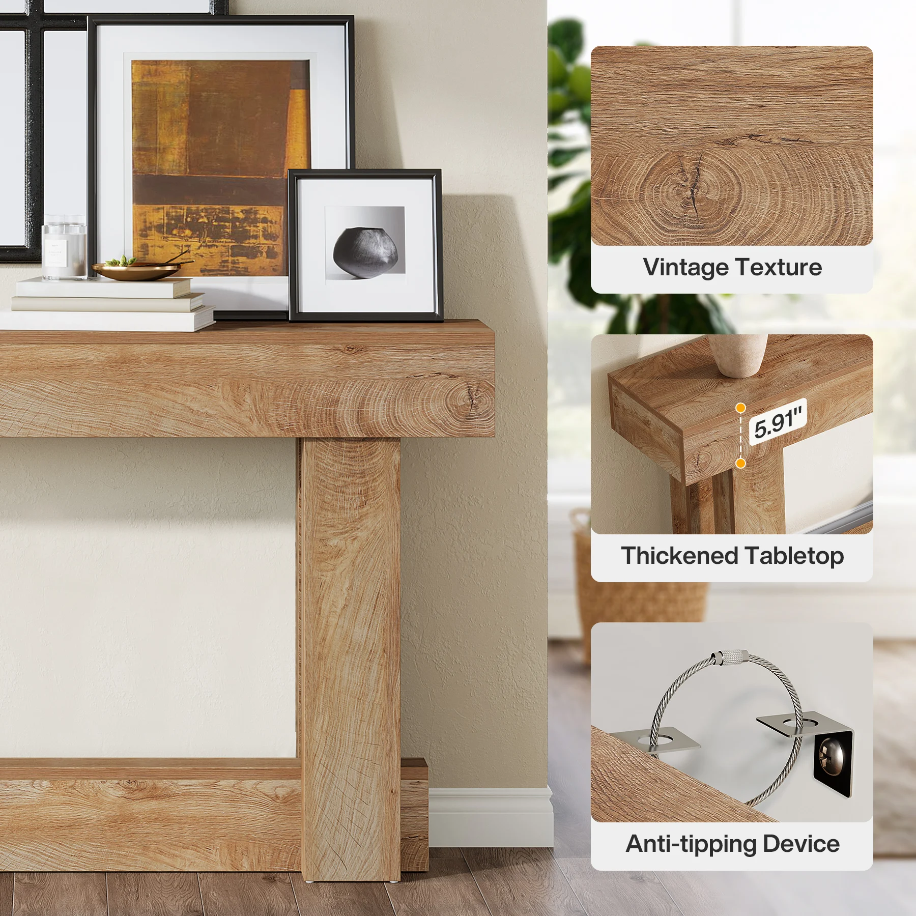 Tribesigns 63-بوصة 2-Tier ضيق طويل الخشب طاولة وحدة التحكم نمط المزرعة لمدخل غرفة المعيشة المدخل #5