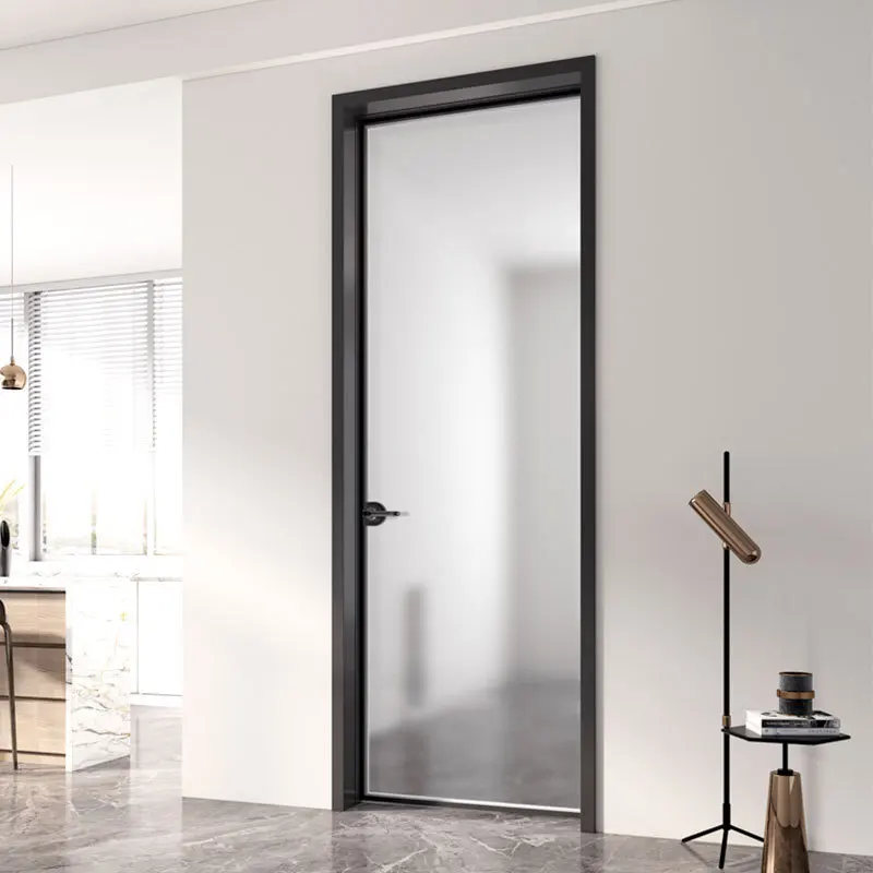 Extremely narrow bathroom door  simple aluminum alloy toilet swing door ultra-white Changhong tempered glass toilet door