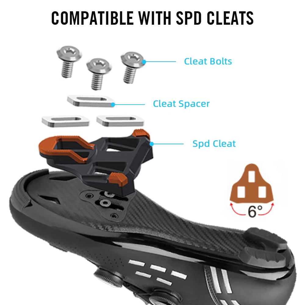 2024 RYET Carbon Road Bike Pedal with Cleats 3 Bearings Ultralight Clipless Cycling Pedal 218g Compatible with SPD-SL System