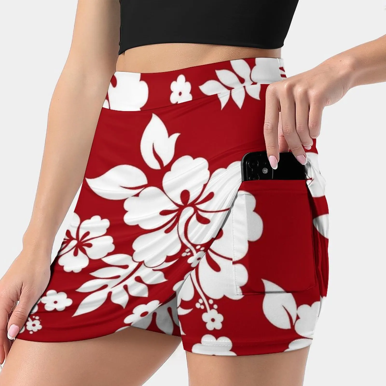 

Hawaiian Pattern-Red Women's skirt Aesthetic skirts New Fashion Short Skirts Red Hawaiian Blue Hibiscus Floral Hawaii Tropical