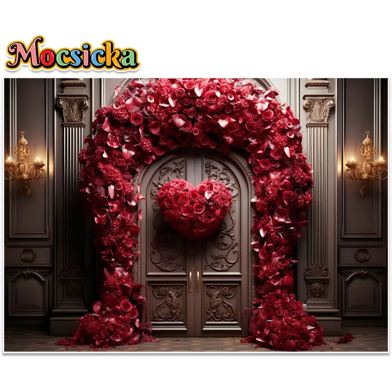 Mocsicka Photography Backdrops Rose Arch Vintage Wall Valentine's Day Wedding Supplies Adult Portrait Photo Backdrops Photobooth