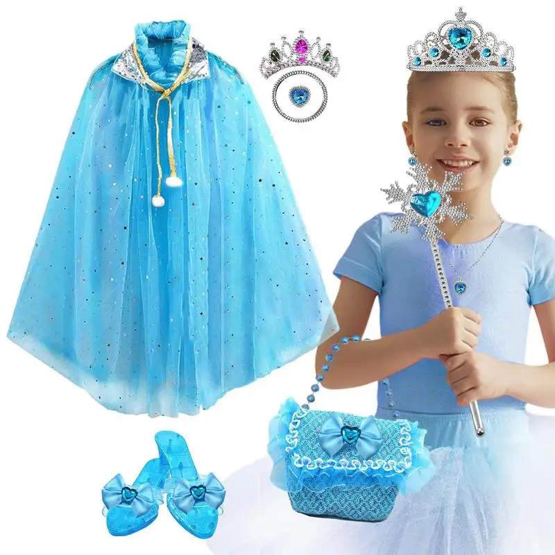 

Princess Cape Set For Girls Cloak Set With Accessories Princess Cloak With Crown Bracelet Earrings High Heels Princess Toy For