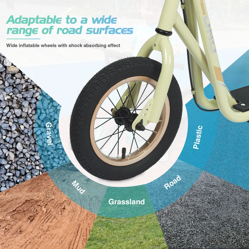 Jugend-Scooter, Tretroller für Kinder ab 6 Jahren, mit verstellbarem Lenker, 12 Zoll aufblasbare Räder, verbreiterter, rutschfester Footboa, hellgelb