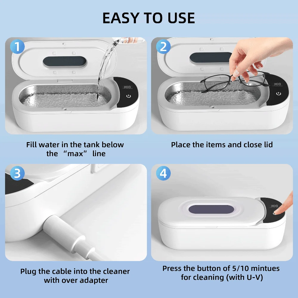 KUNPHY Dental Ultrasonic Retainer Cleaner Machine with UV Light Digital Timer for False Teeth Aligner Retainer Cleaning 400ML