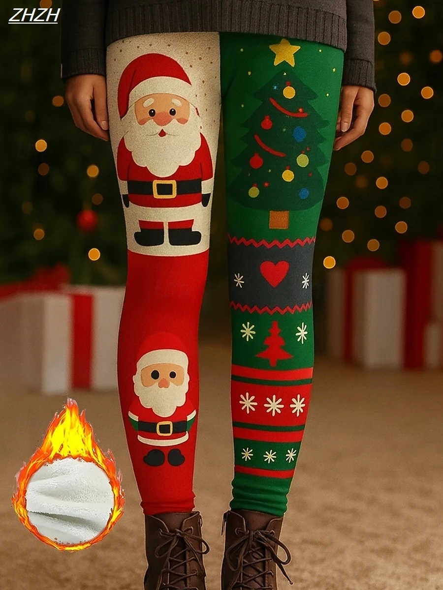 2025 Pantalones navideños para mujer Leggings Ropa de calle de vacaciones Pantalones largos Breaso Navidad Copo de nieve Térmico Cálido Cómodo Elástico