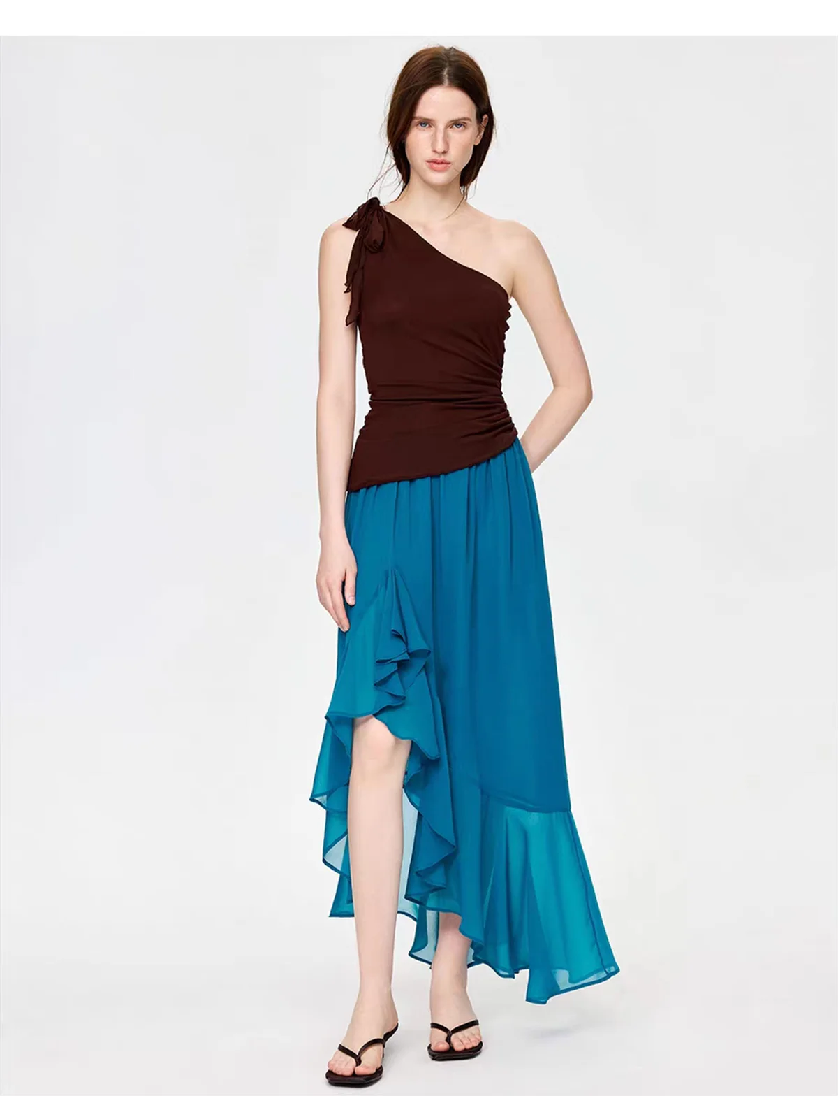 Saia Maxi de Chiffon com Babados e Cintura Alta, Tamanho Plus, Elegante e Sexy, Moda de Verão Boho para Festas e Férias 2026