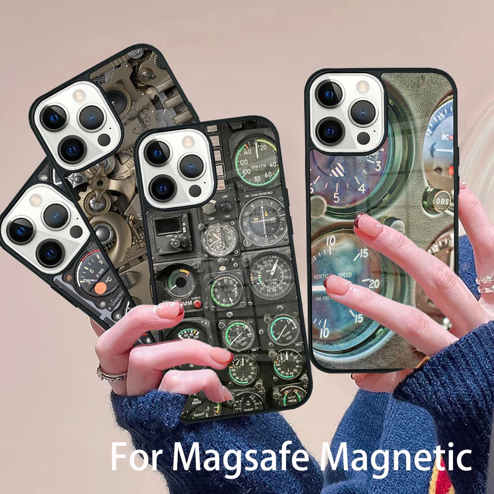 

Aviation Aeroplane Helicopter cockpit Instrument Phone Case Magesafe Magnetic Cover For IPhone 16 11 12 13 14 15 Pro Max Plus