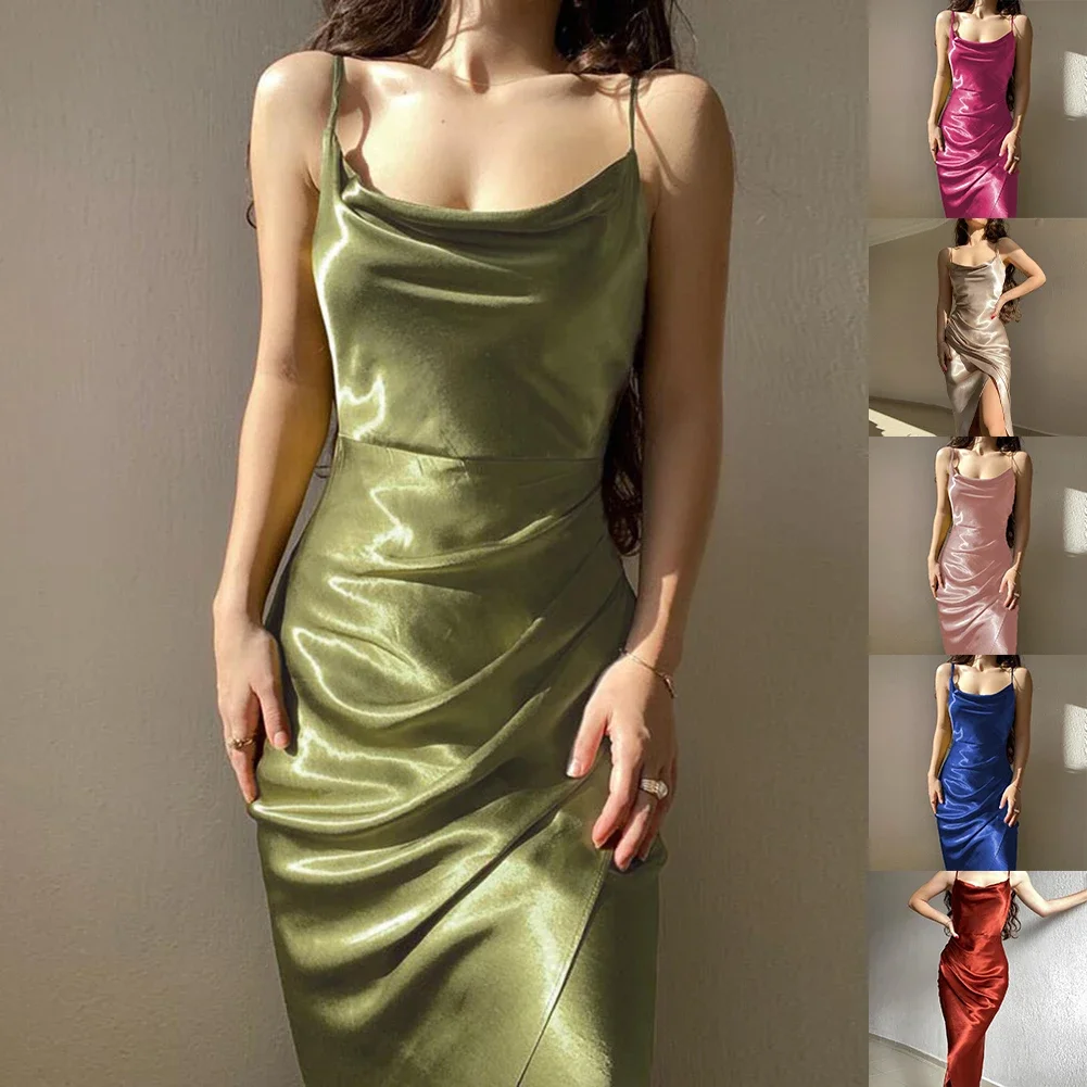 Sexy Prom Dress Pretty Low Cut Satin Slit Suspender Evening Dresses Formal Occasion Gown Vestidos De Fiesta Long Skirt