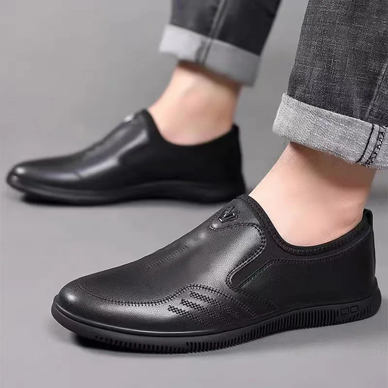 2024 Autumn Leather Shoes Low Top Fashion One Step Shoes Korean Edition Casual Shoes Men's Business Meeting Simple Leather Face