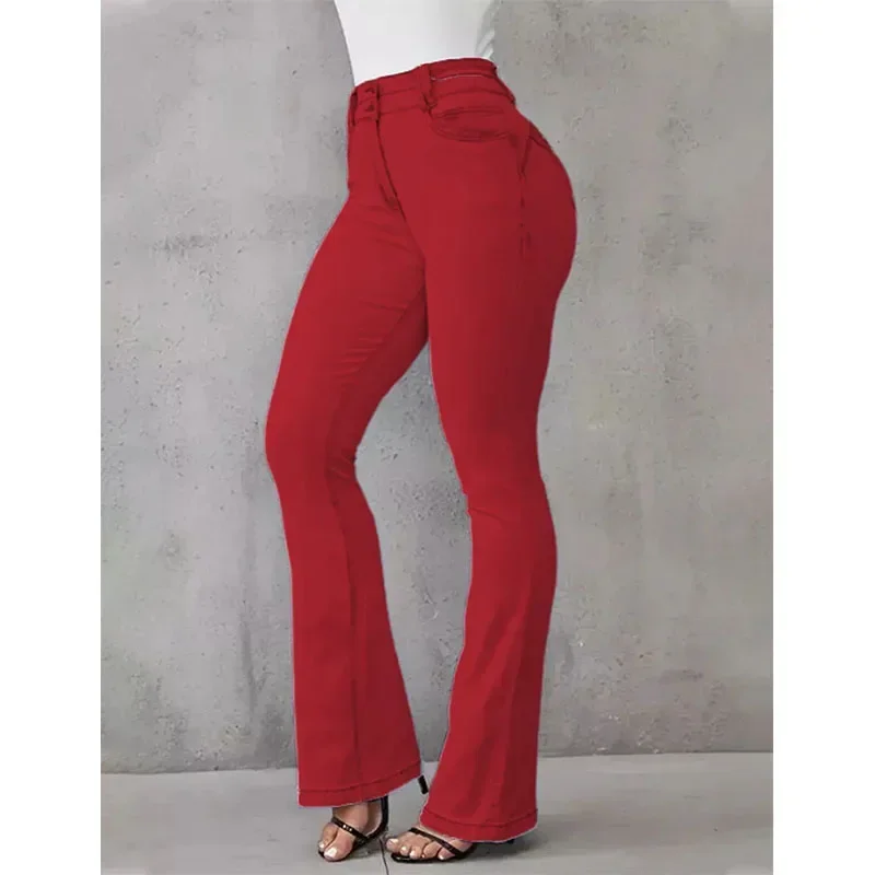 Pantalones vaqueros lavados de longitud completa para mujer, pantalones acampanados con cremallera y bolsillos, cintura alta, ropa de calle empalmada Sexy, 2024