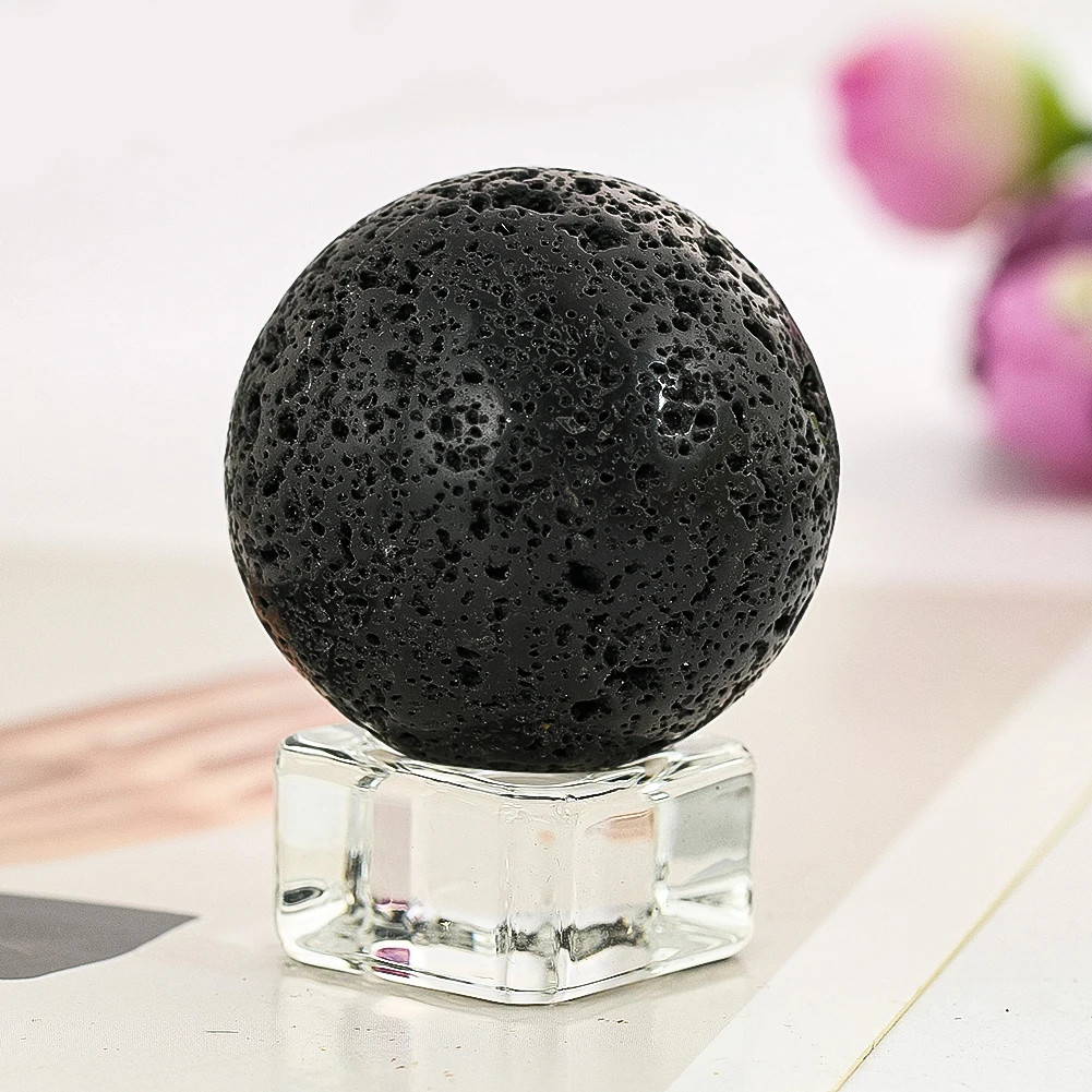 40mm Volcanic Rock Stone Ball Reiki Healing Natural Black Lava Sphere Massage Globe Mineral Gems Specimen Collections Home Decor