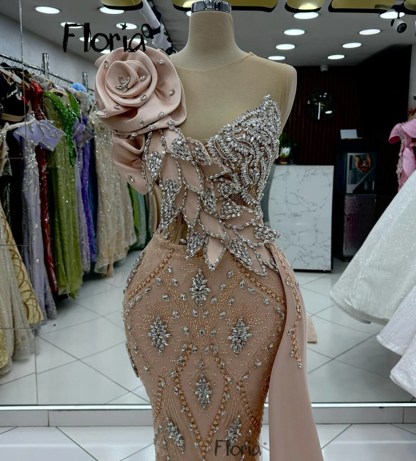 

Dusty Pink One Shoulder 3D Lace Flowers Prom Dresses Ladies Second Reception Gowns Dubai Luxury 2025 Engagement Party Customized