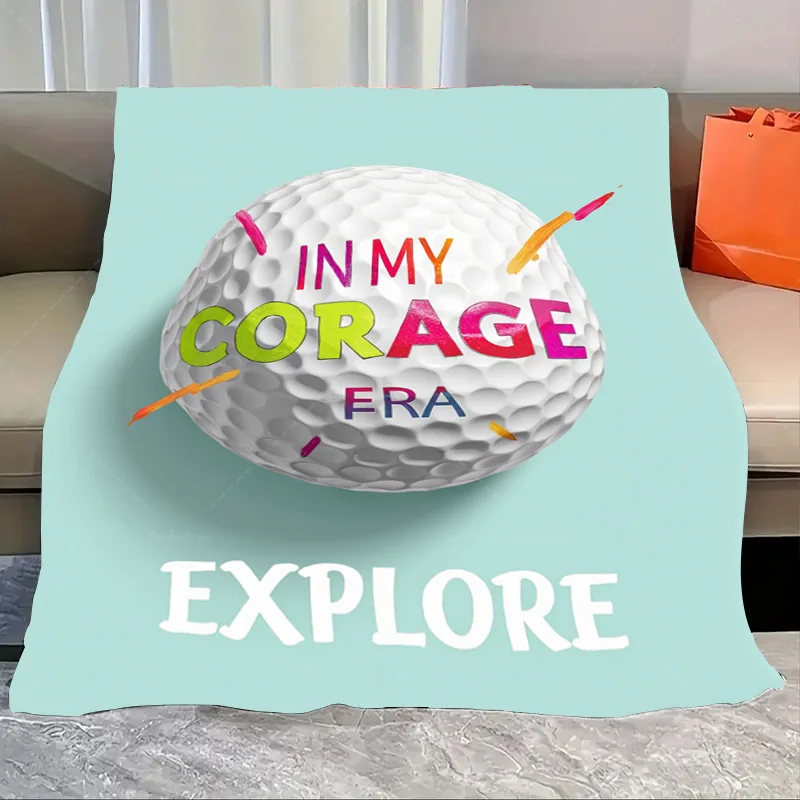 

1pc Flannel Blanket "Golf Ball 'Explore' Print Blanket for Adventure Lovers"