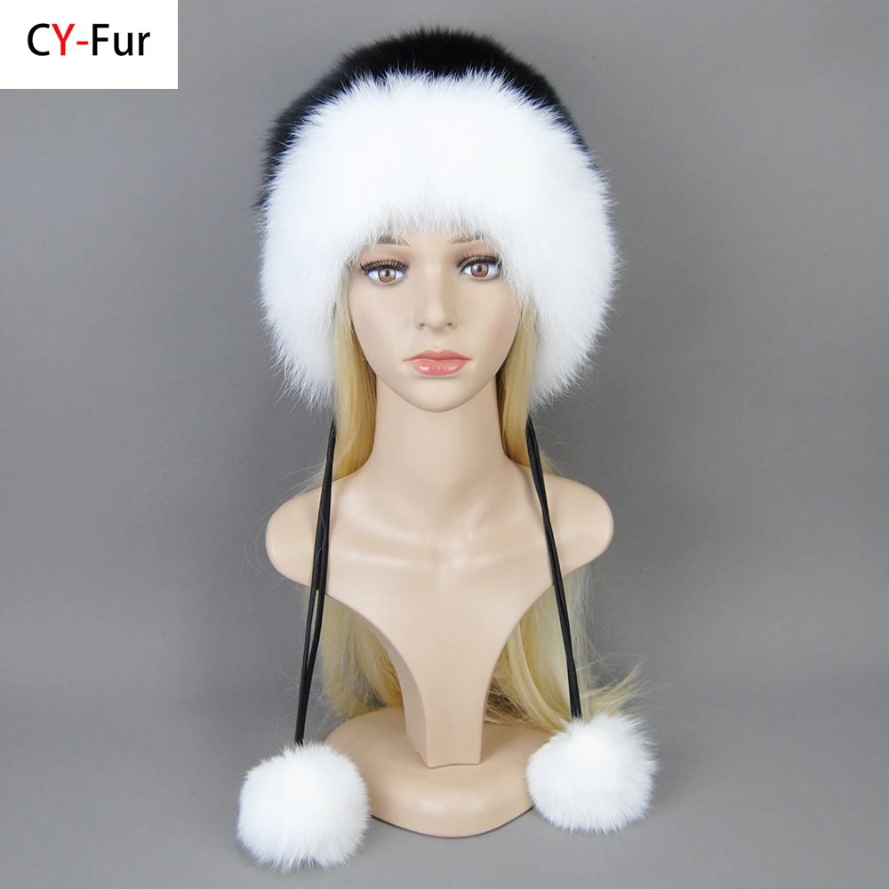 

2024 Hot Sale Women Natural Fur Russian Ushanka Hats Winter Thick Warm 100% Real Fox Fur Hat Ears Fashion Bomber Hat