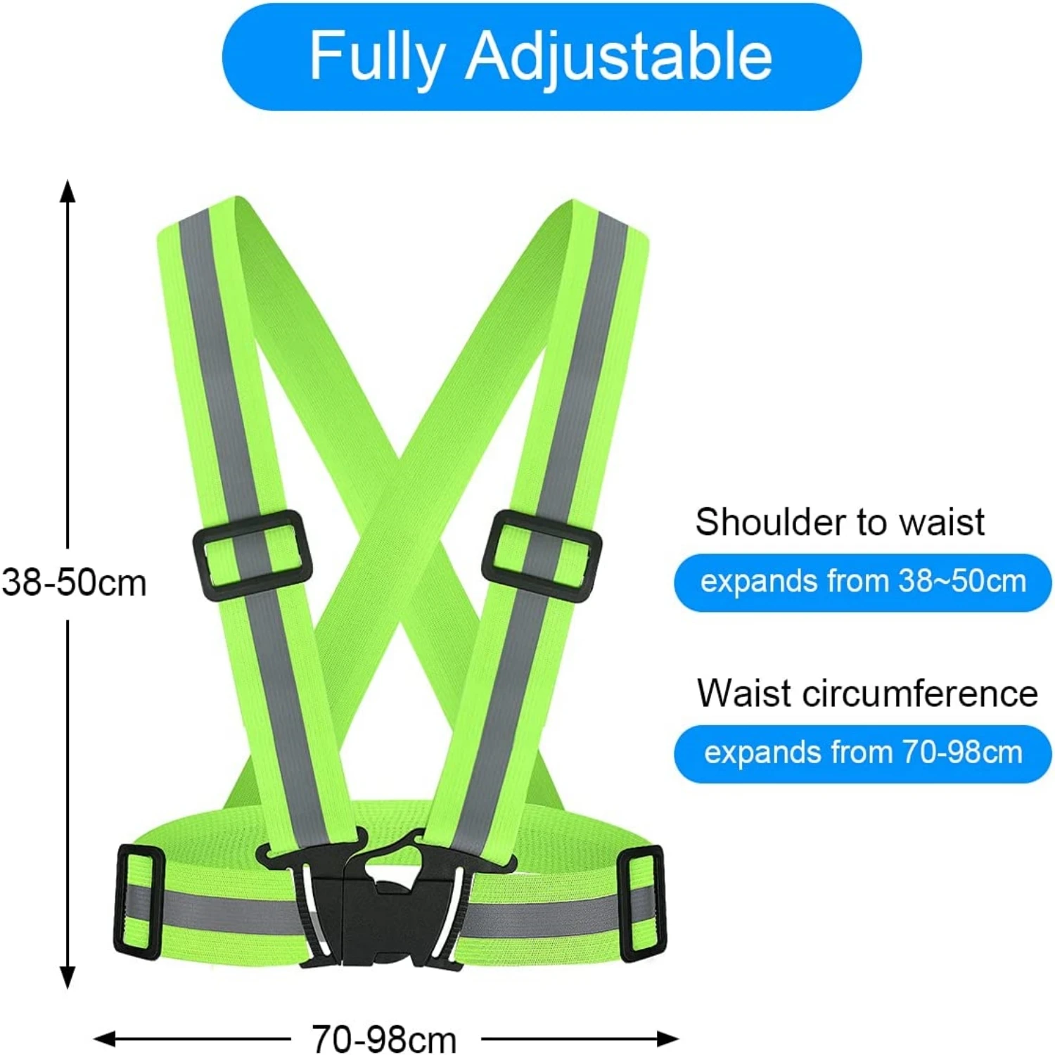 Reflective Straps High Visibility Highlight Adjustable Safety Vest Elastic Strip Security Traffic Night Working Running Cycling