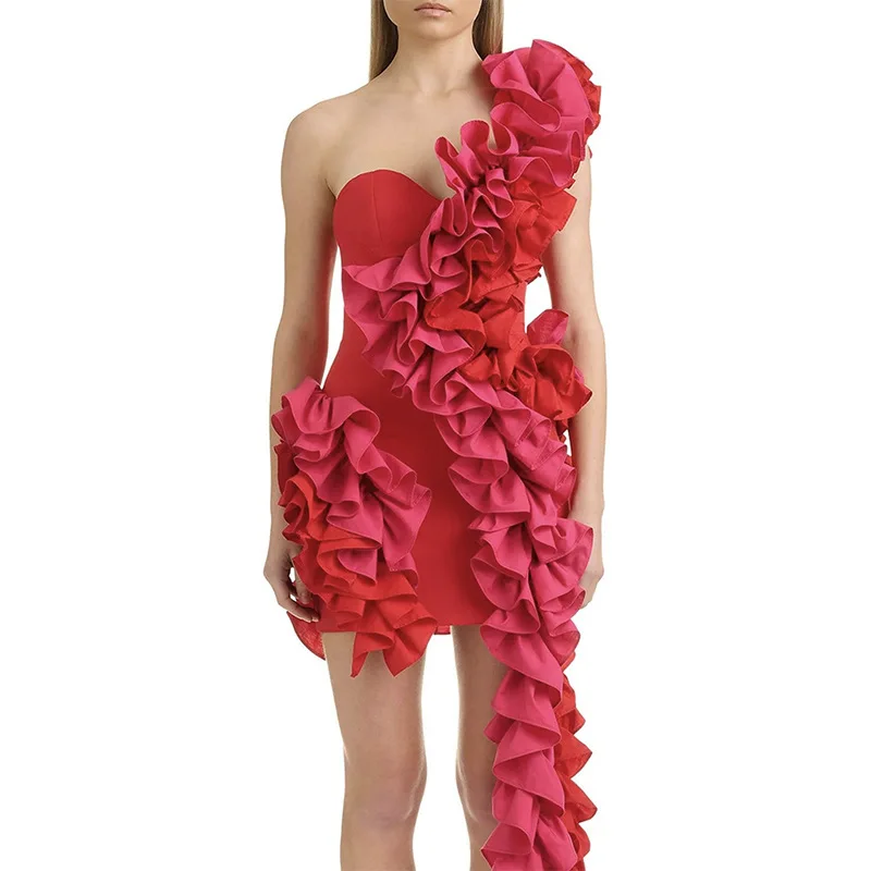 

H928 Bandage Evening Folding Edge Birthday Party Dress