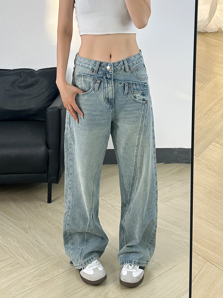 

Двухслойные джинсы с прямыми штанинами в американском стиле ретро, женские свободные утягивающие сексуальные широкие брюки длиной до пола