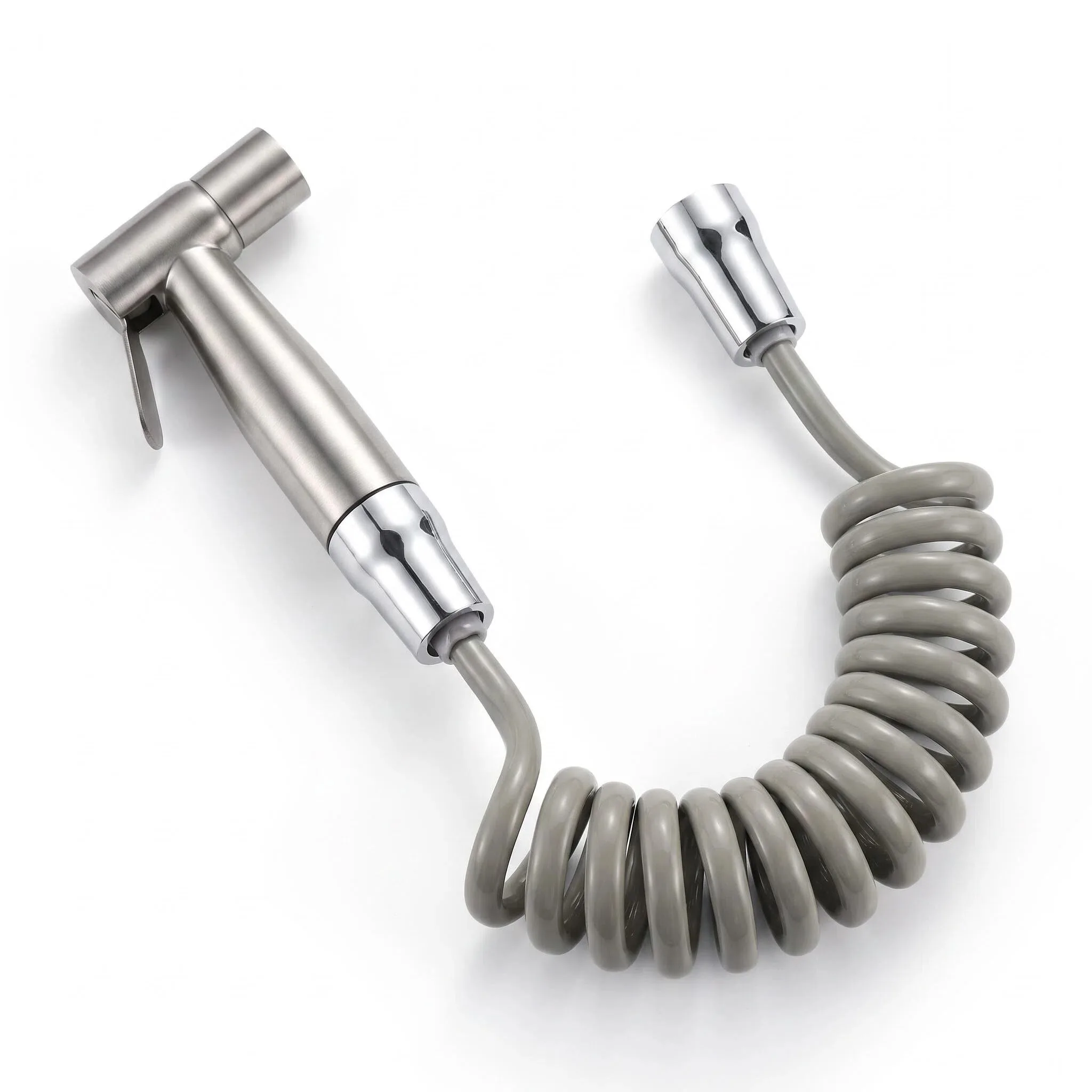 Premium Brushed Stainless Steel Handheld Bidet Sprayer Kit with Grey Coiled Hose – Rustproof & Durable