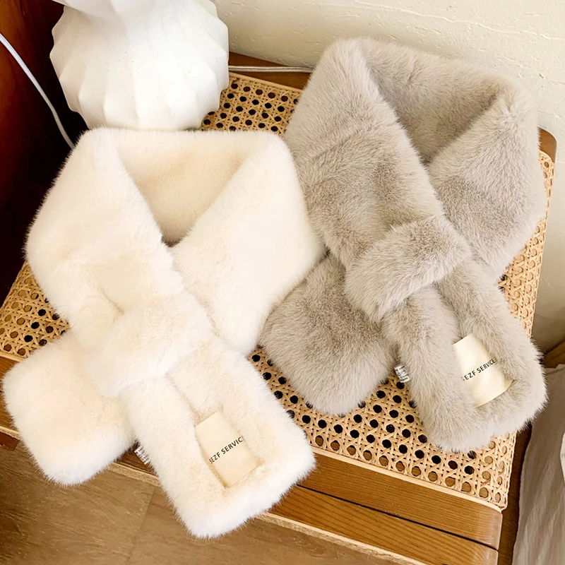 مجموعة أطفال شتوية دافئة وشاح تقليد شعر أرنب منفوش عصري، شراء أوشحة واحصل على يفشل الأذن كهدية #3