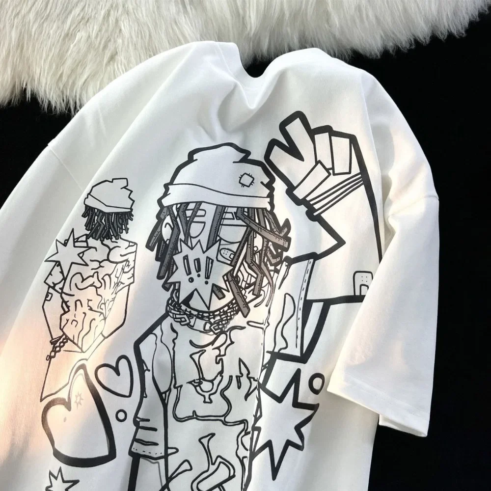 New Hip Hop Graffiti Comics Boy Anime T Shirts Men Cool Streetwear Graphic Tee Loose Oversized Cotton Tops Summer Kawaii Clothes