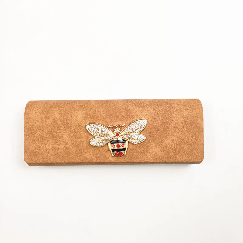 Caso protetor de óculos de couro do plutônio da abelha do diamante incrustado durável saco de armazenamento portátil titular óculos caso protetor