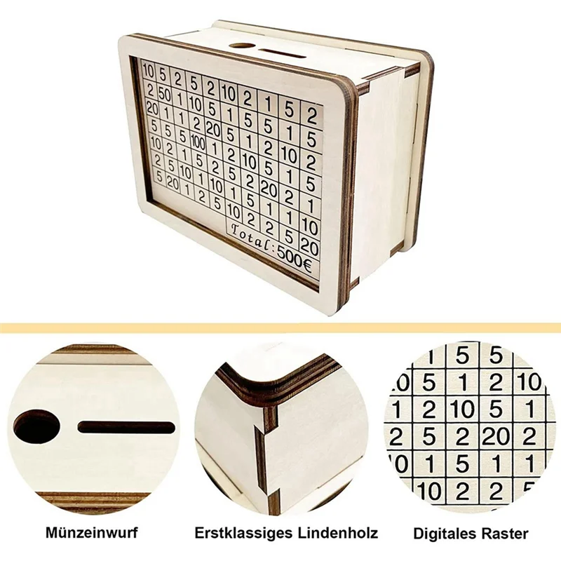Counting Coin Bank Craft mit Öffnung, Spardose aus Holz mit Theken-Geld-Aufbewahrungsbox für Kinder, Jungen und Mädchen