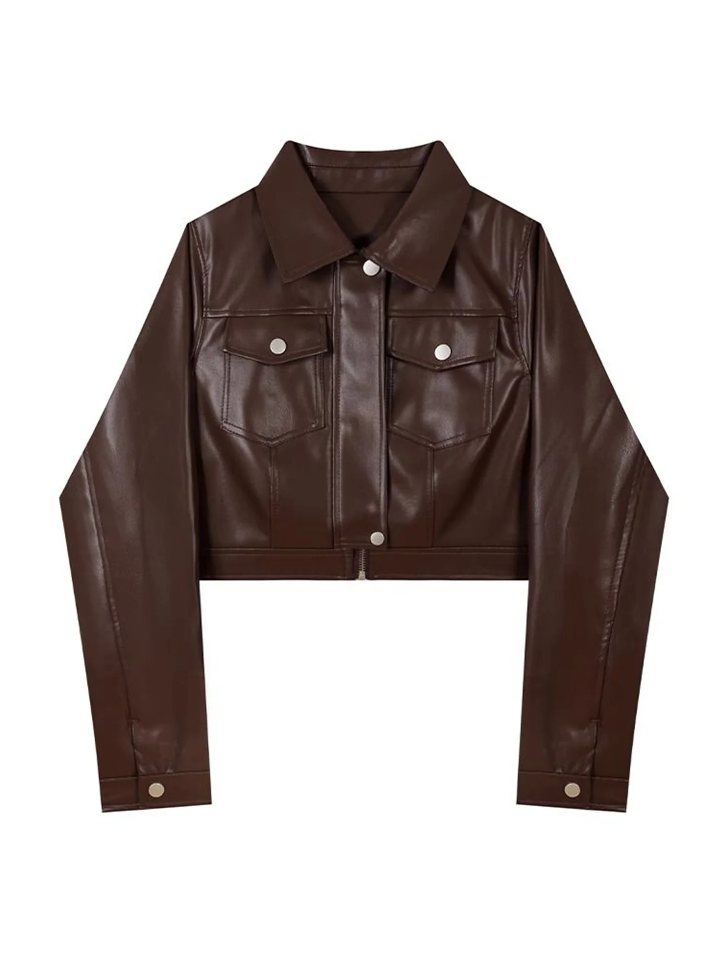 Jaet de cuero marrón para mujer ort Sle Faion primavera otoño 2025 recién llegado Commute Sle Slim Fit largo botón Sve Clo...