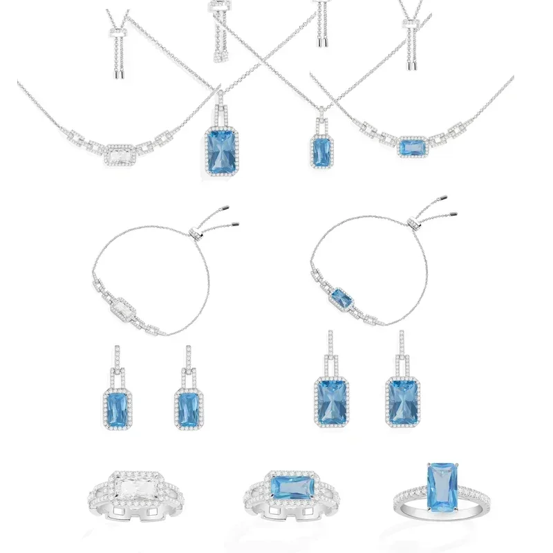 

CY 2025 March New Product Blue Square Diamond Adjustable Necklace Simple Earrings Fashion Women's Jewelry