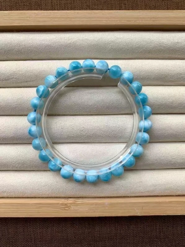 Natural Blue Larimar Gemstone Beads Bracelet 7.1mm For Women Men Pattern Stretch Round Beads Larimar Jewelry AAAAAA